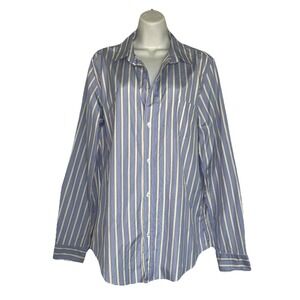 NEW Frank & Eileen BARRY Button Up Shirt Long Sleeve Blue Striped Women's XL